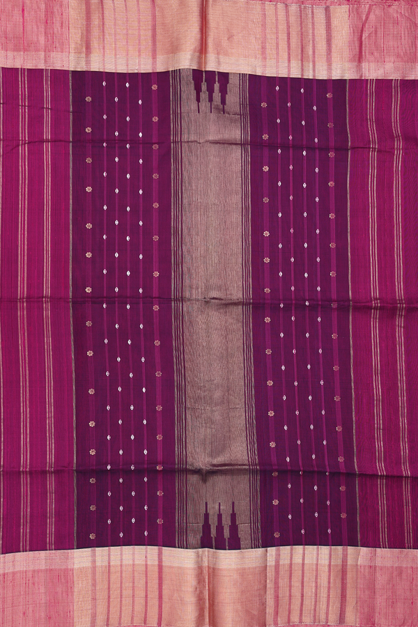 Raw Silk Saree In Plum Purple With Zari Border