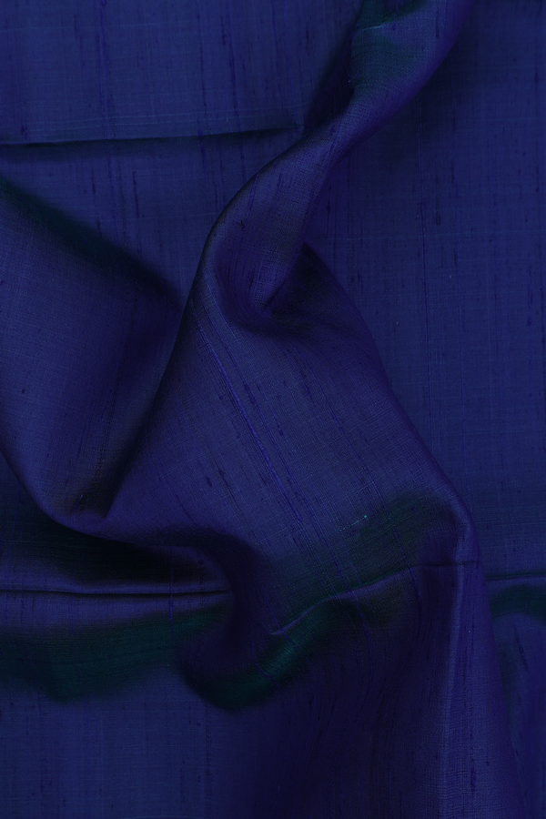 Raw Silk Saree In Prussian Blue With Plain