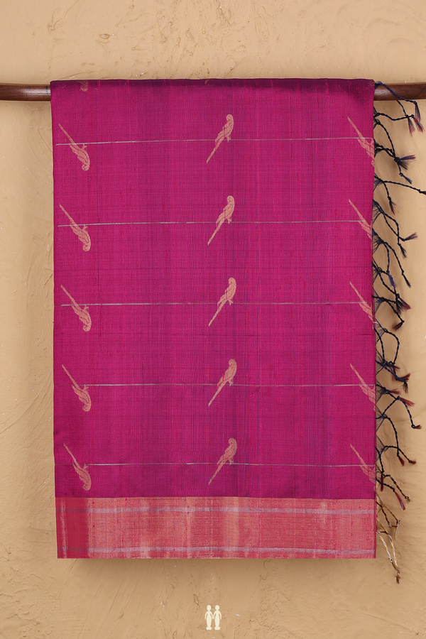 Raw Silk Saree In Purple Rose With Parrot Design