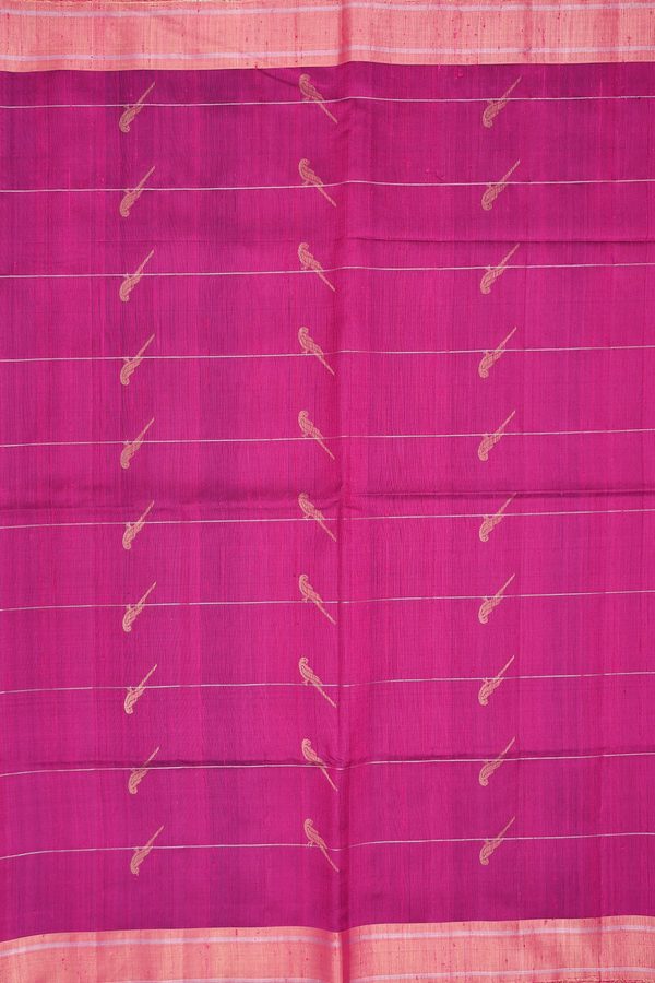 Raw Silk Saree In Purple Rose With Parrot Design