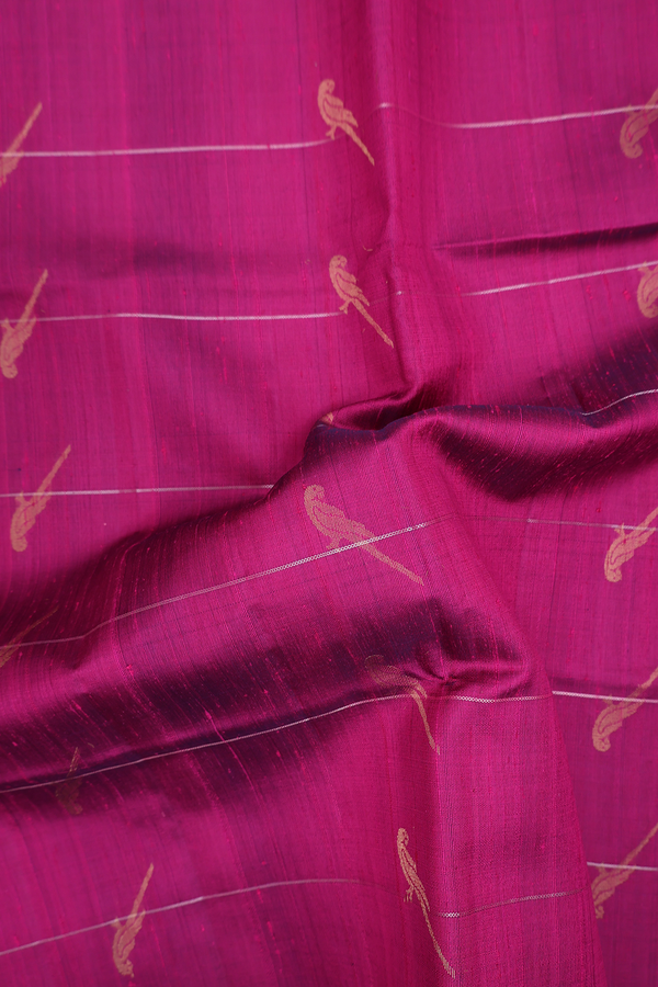 Raw Silk Saree In Purple Rose With Parrot Design