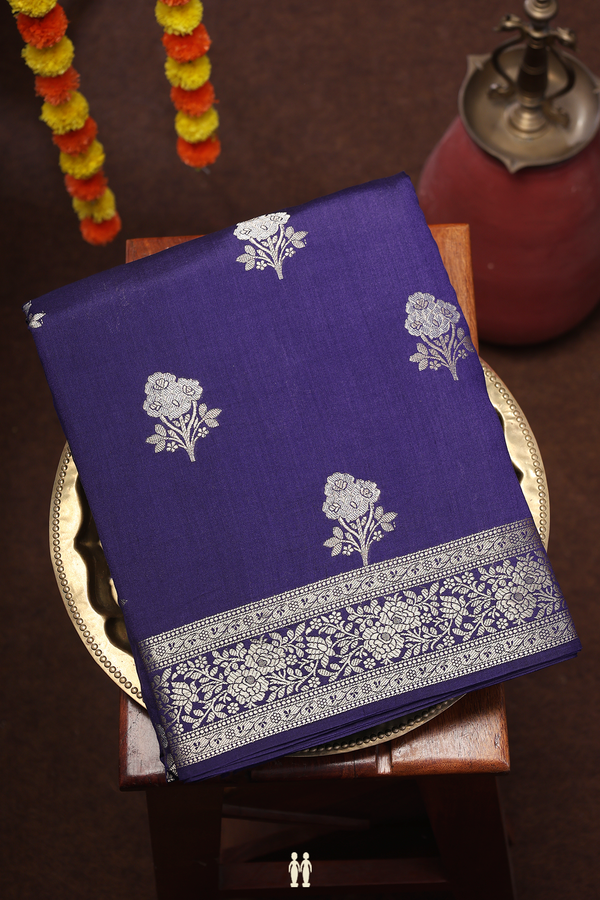 Raw Silk Saree In Purple With Floral Buttas