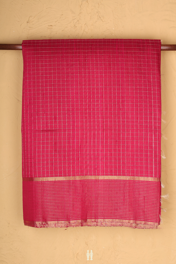 Raw Silk Saree In Rani Pink With Checks Design