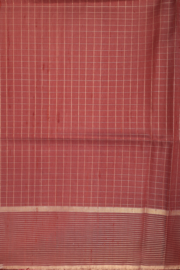 Raw Silk Saree In Rani Pink With Checks Design