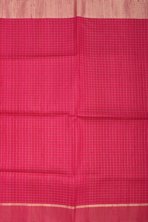 Raw Silk Saree In Rani Pink With Checks Design