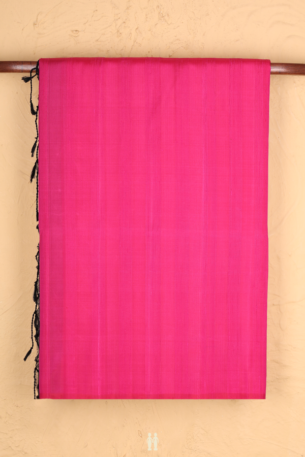 Raw Silk Saree In Rani Pink With Contrast Pallu