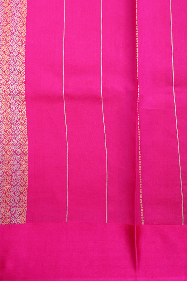 Raw Silk Saree In Rani Pink With Floral Buttas