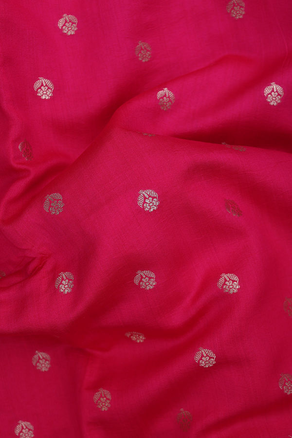 Raw Silk Saree In Rani Pink With Floral Buttas