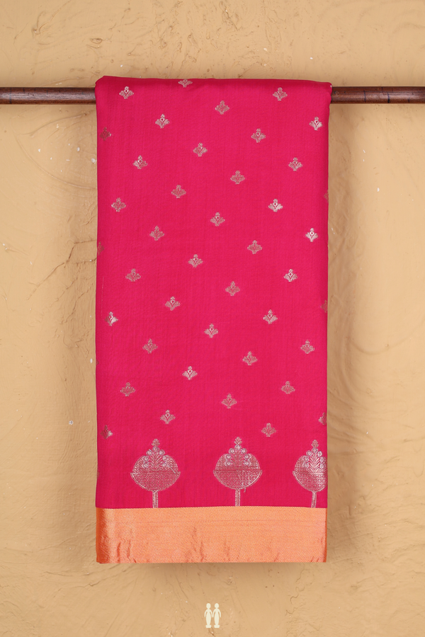 Raw Silk Saree In Rani Pink With Zari Buttas