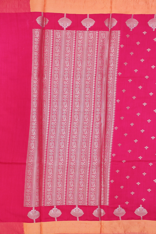 Raw Silk Saree In Rani Pink With Zari Buttas