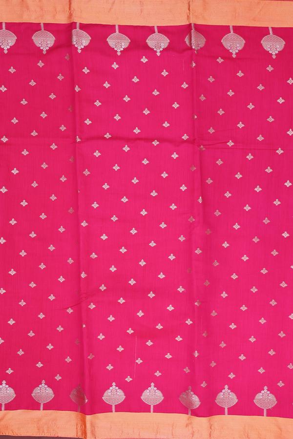 Raw Silk Saree In Rani Pink With Zari Buttas