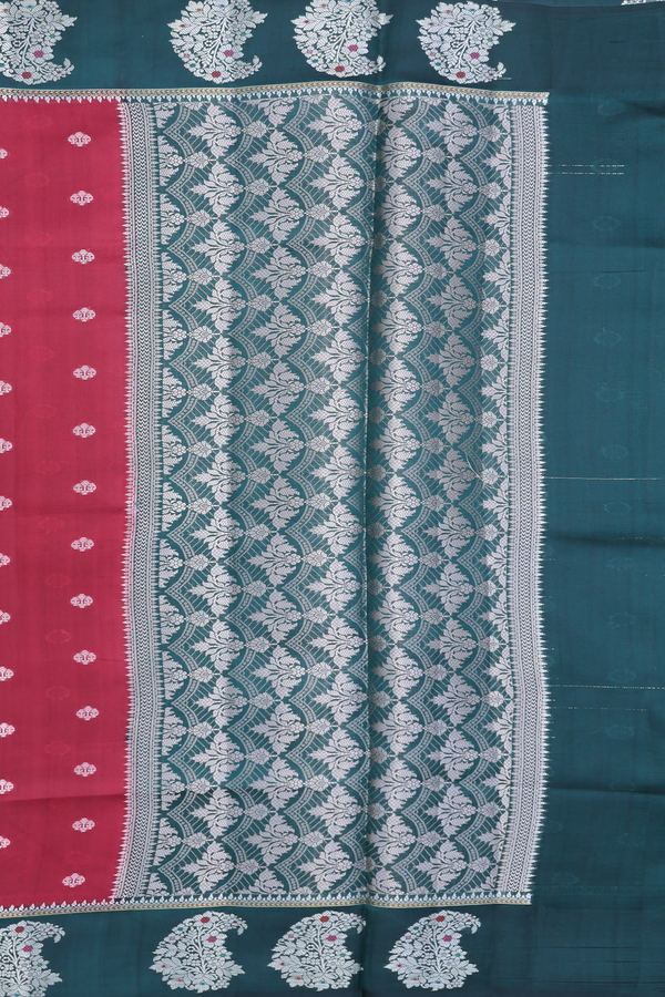 Raw Silk Saree In Red With Zari Buttas