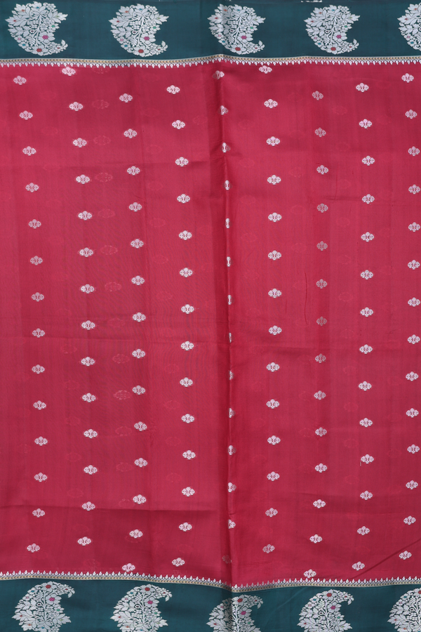 Raw Silk Saree In Red With Zari Buttas