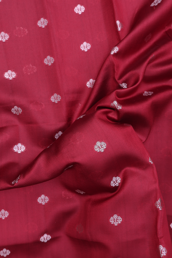 Raw Silk Saree In Red With Zari Buttas