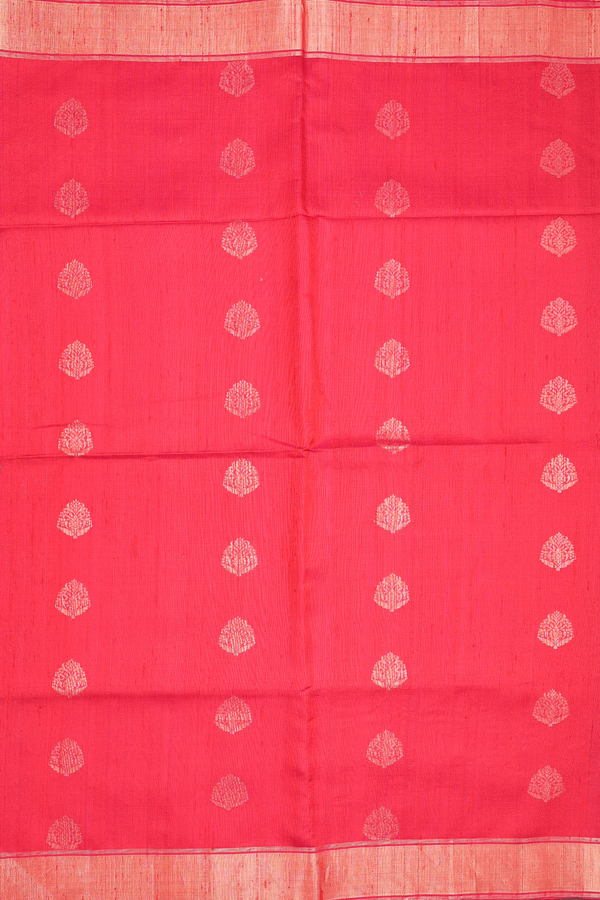 Raw Silk Saree In Red With Zari Buttas