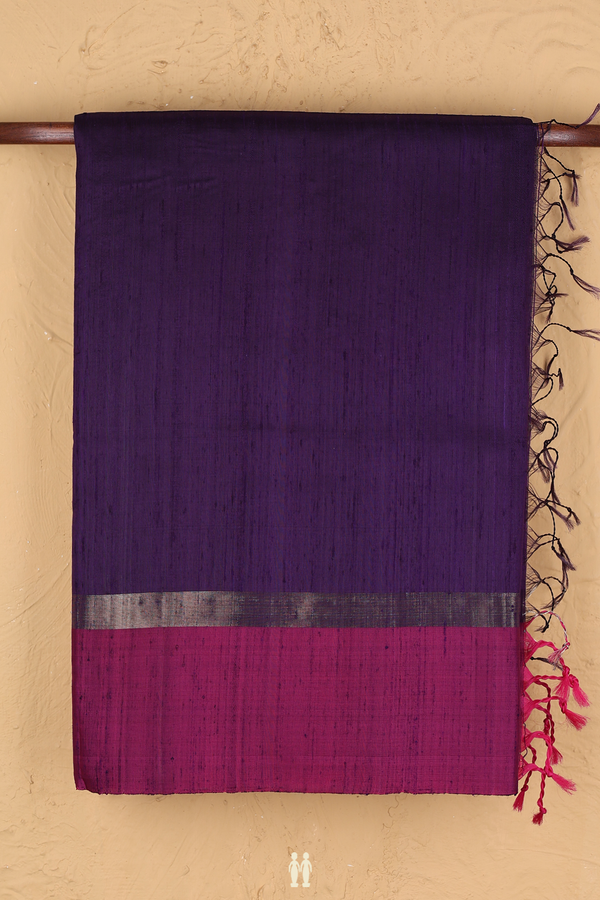 Raw Silk Saree In Regal Purple With Contrast Border