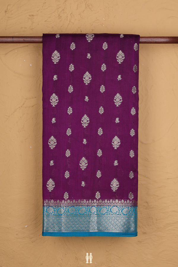 Raw Silk Saree In Regal Purple With Zari Buttas