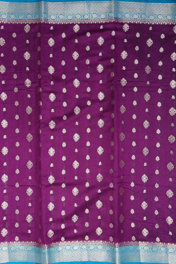 Raw Silk Saree In Regal Purple With Zari Buttas