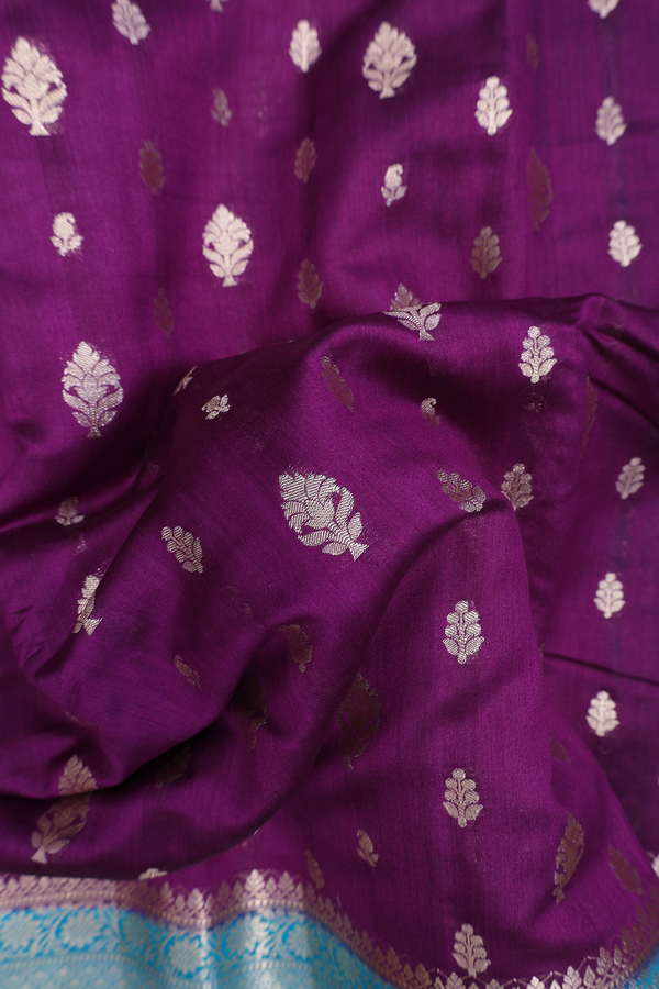 Raw Silk Saree In Regal Purple With Zari Buttas