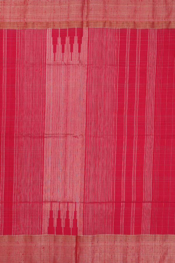 Raw Silk Saree In Scarlet Red With Checks Design