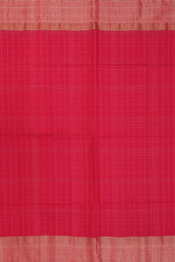 Raw Silk Saree In Scarlet Red With Checks Design