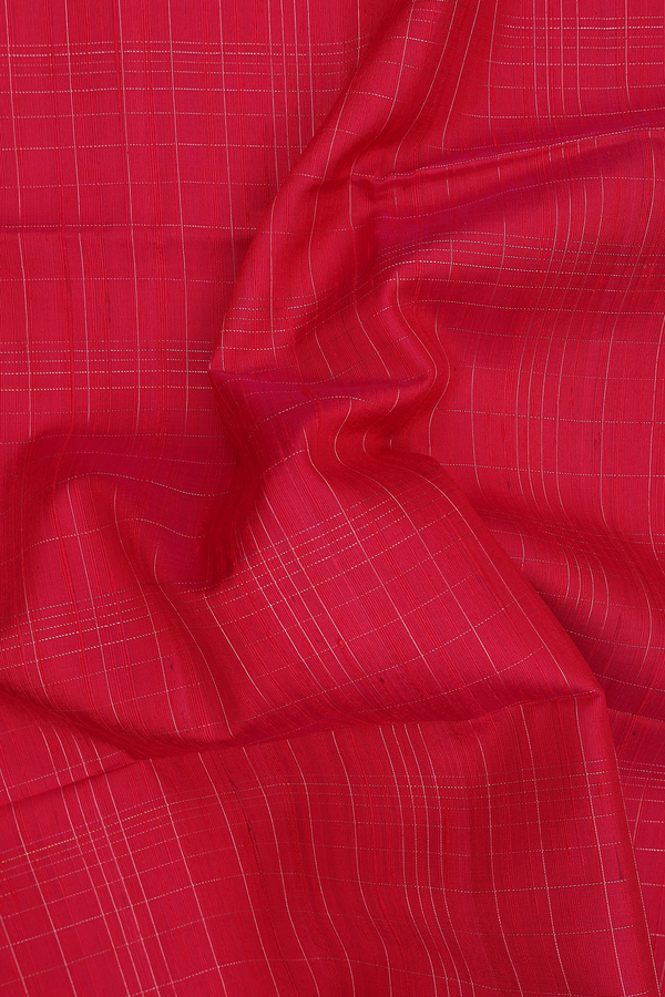 Raw Silk Saree In Scarlet Red With Checks Design