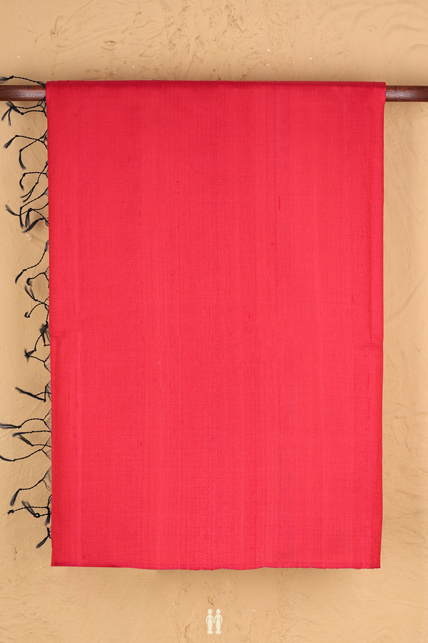 Raw Silk Saree In Scarlet Red With Contrast Pallu