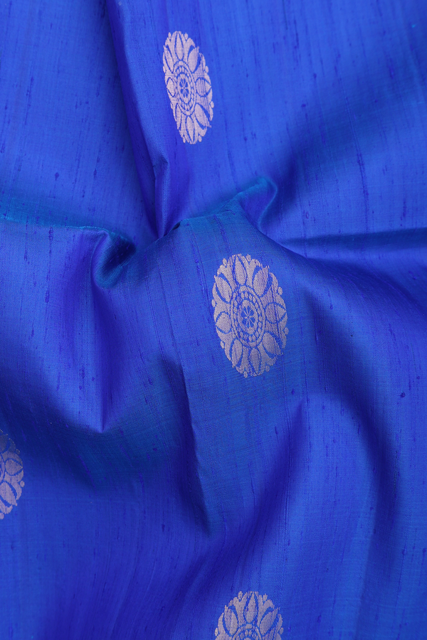 Raw Silk Saree In Royal Blue With Floral Motifs