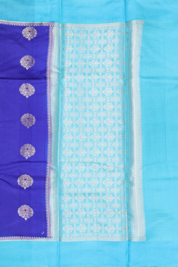 Raw Silk Saree In Royal Blue With Floral Motifs