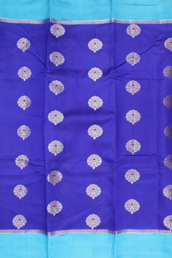 Raw Silk Saree In Royal Blue With Floral Motifs