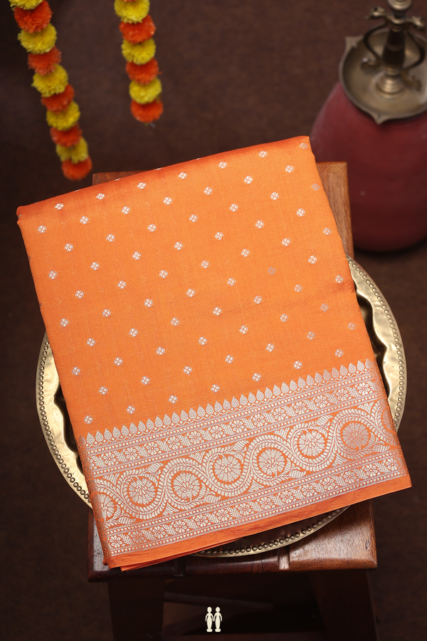 Raw Silk Saree In Royal Orange With Floral Buttis