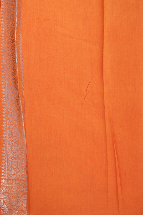 Raw Silk Saree In Royal Orange With Floral Buttis