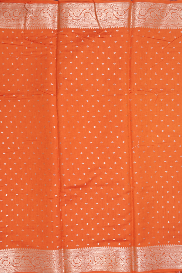 Raw Silk Saree In Royal Orange With Floral Buttis