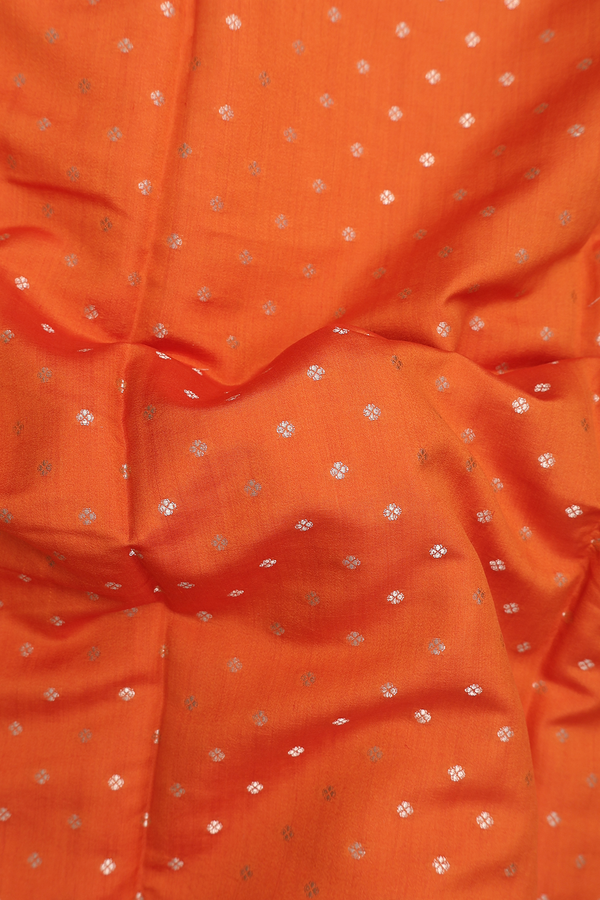 Raw Silk Saree In Royal Orange With Floral Buttis