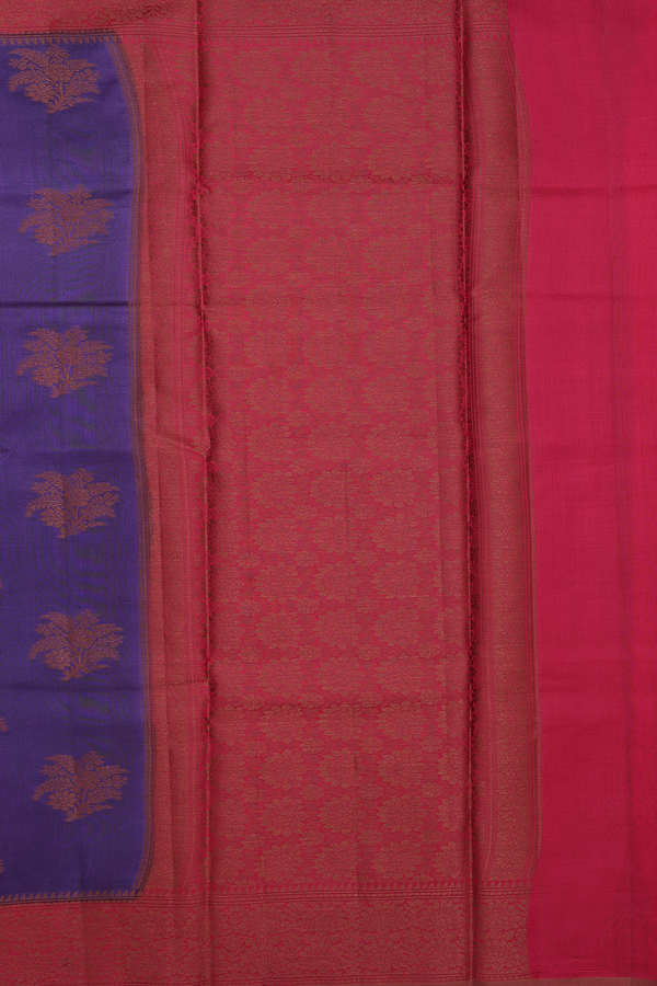 Raw Silk Saree In Royal Purple With Floral Motifs