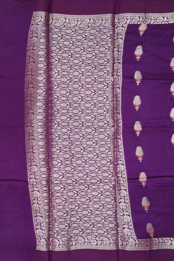 Raw Silk Saree In Royal Purple With Floral Motifs