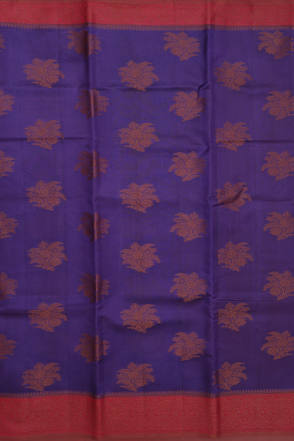 Raw Silk Saree In Royal Purple With Floral Motifs