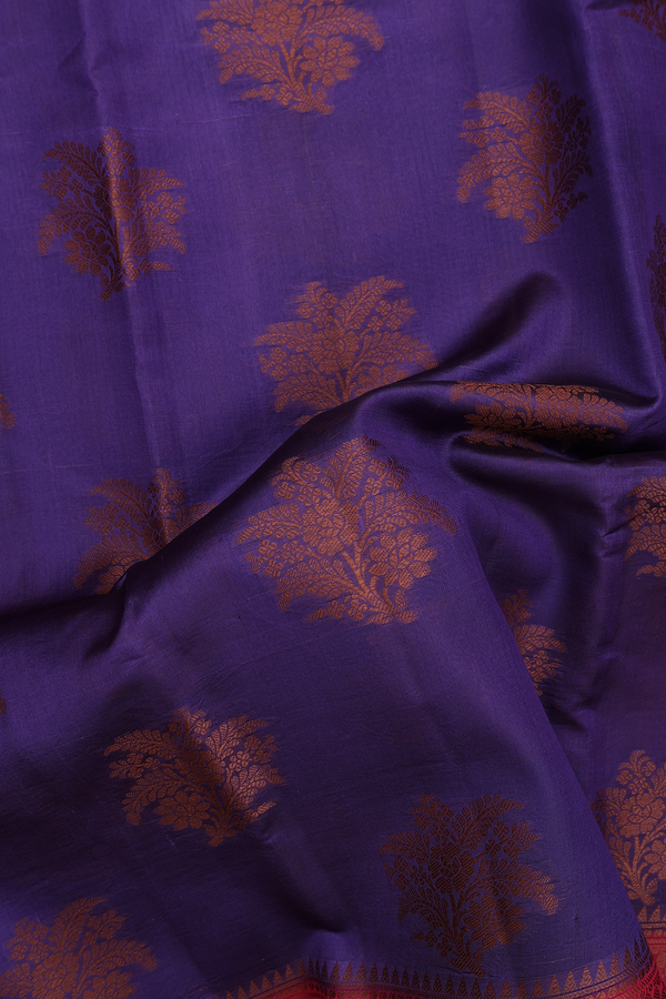 Raw Silk Saree In Royal Purple With Floral Motifs
