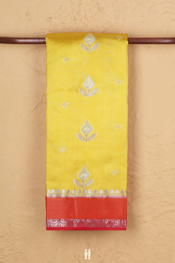 Raw Silk Saree In Royal Yellow With Floral Motifs