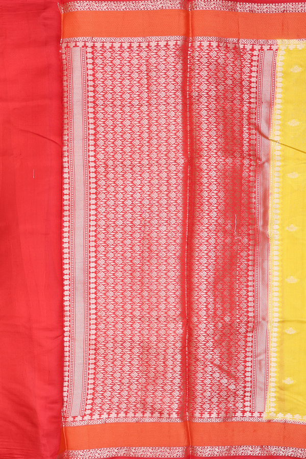 Raw Silk Saree In Royal Yellow With Floral Motifs