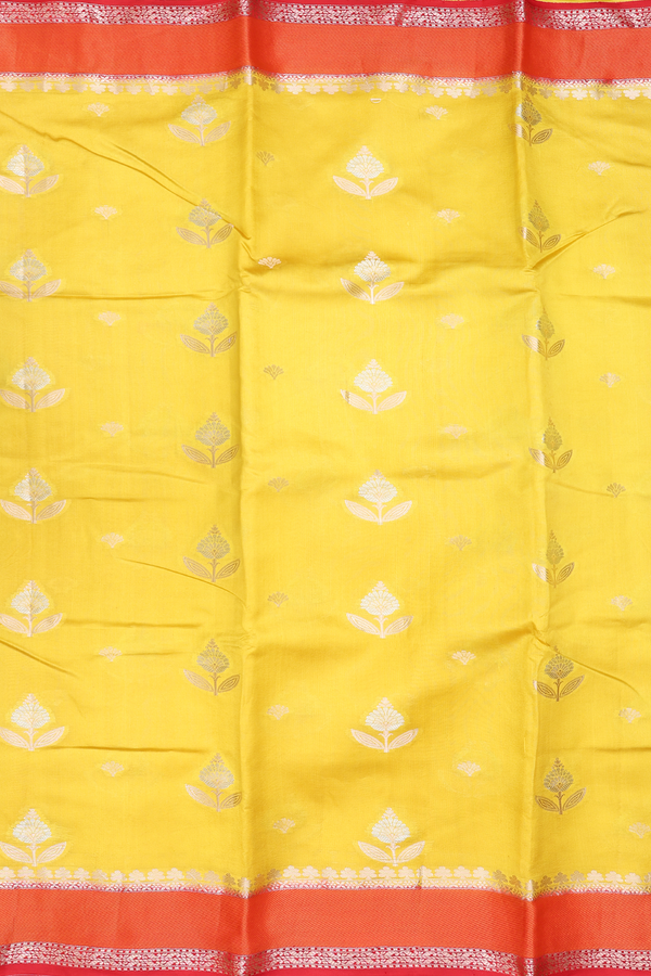 Raw Silk Saree In Royal Yellow With Floral Motifs