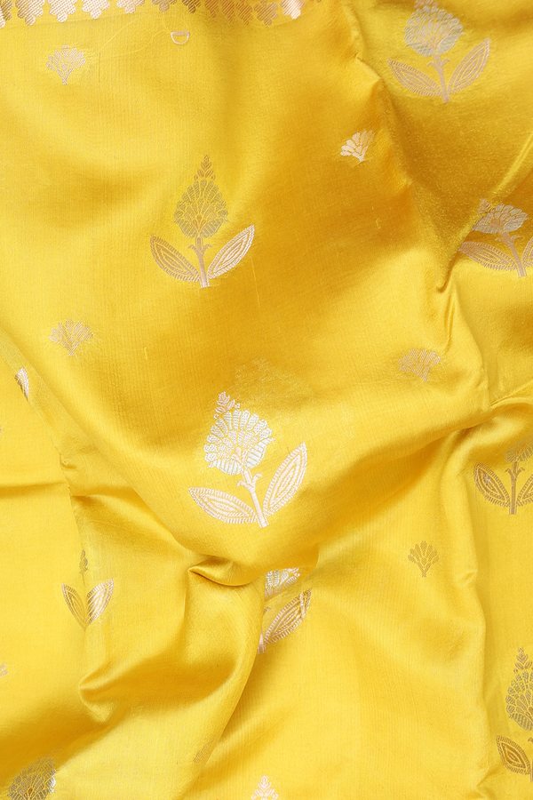 Raw Silk Saree In Royal Yellow With Floral Motifs