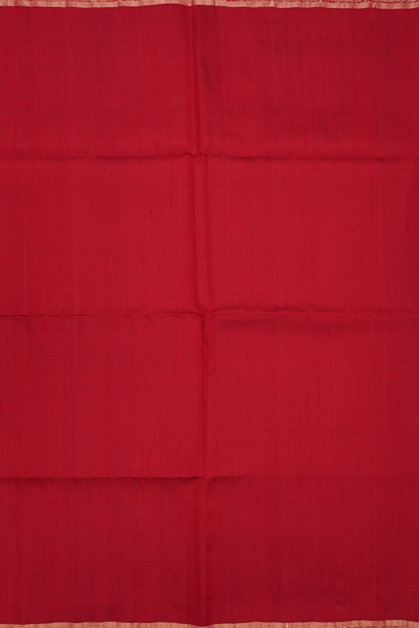 Raw Silk Saree In Ruby Red With Zari Border