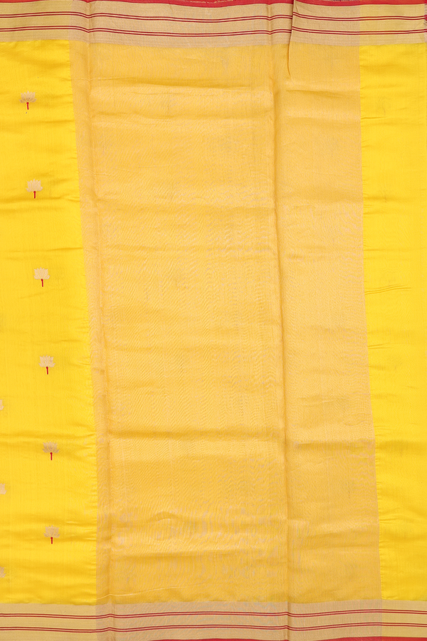 Raw Silk Saree In Saffron Yellow With Floral Buttas