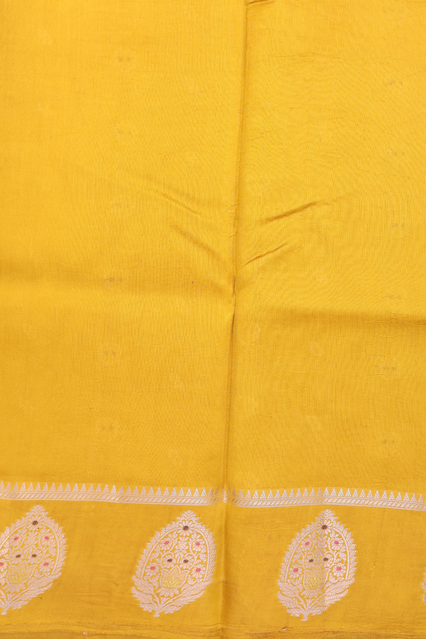 Raw Silk Saree In Mastard Yellow With Floral Buttas