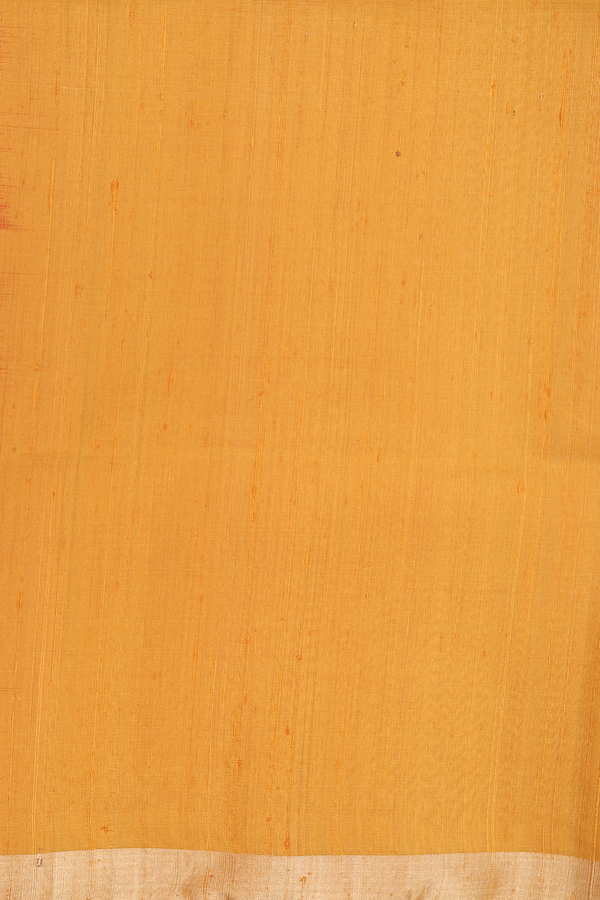 Raw Silk Saree In Saffron Yellow With Floral Design