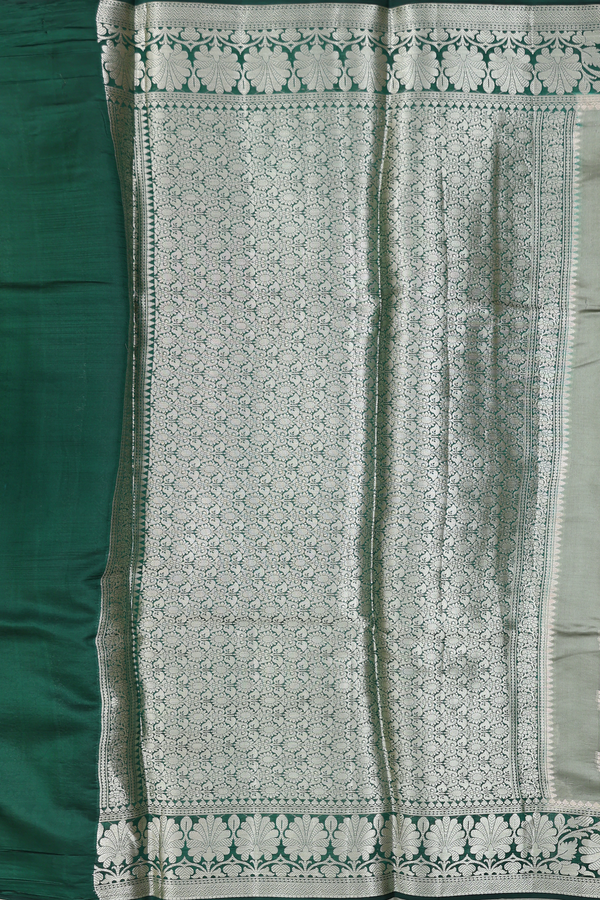Raw Silk Saree In Sage Green With Floral Buttas