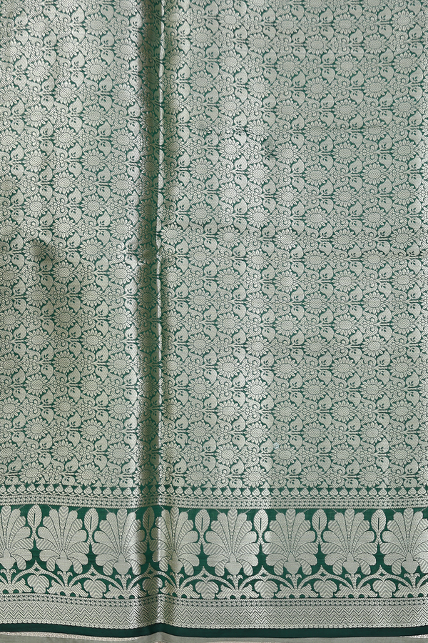 Raw Silk Saree In Sage Green With Floral Buttas