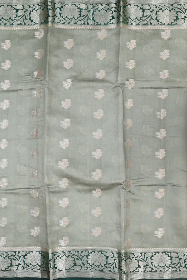 Raw Silk Saree In Sage Green With Floral Buttas