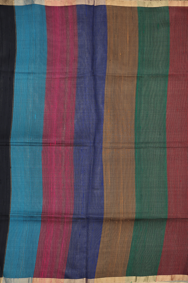 Raw Silk Saree In Black With Bavanchi Border
